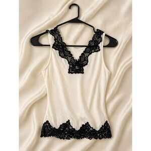 Ivory Lace Trim Cami Top Coquette Romantic Feminine Y2K Soft Girl Tank Blouse
